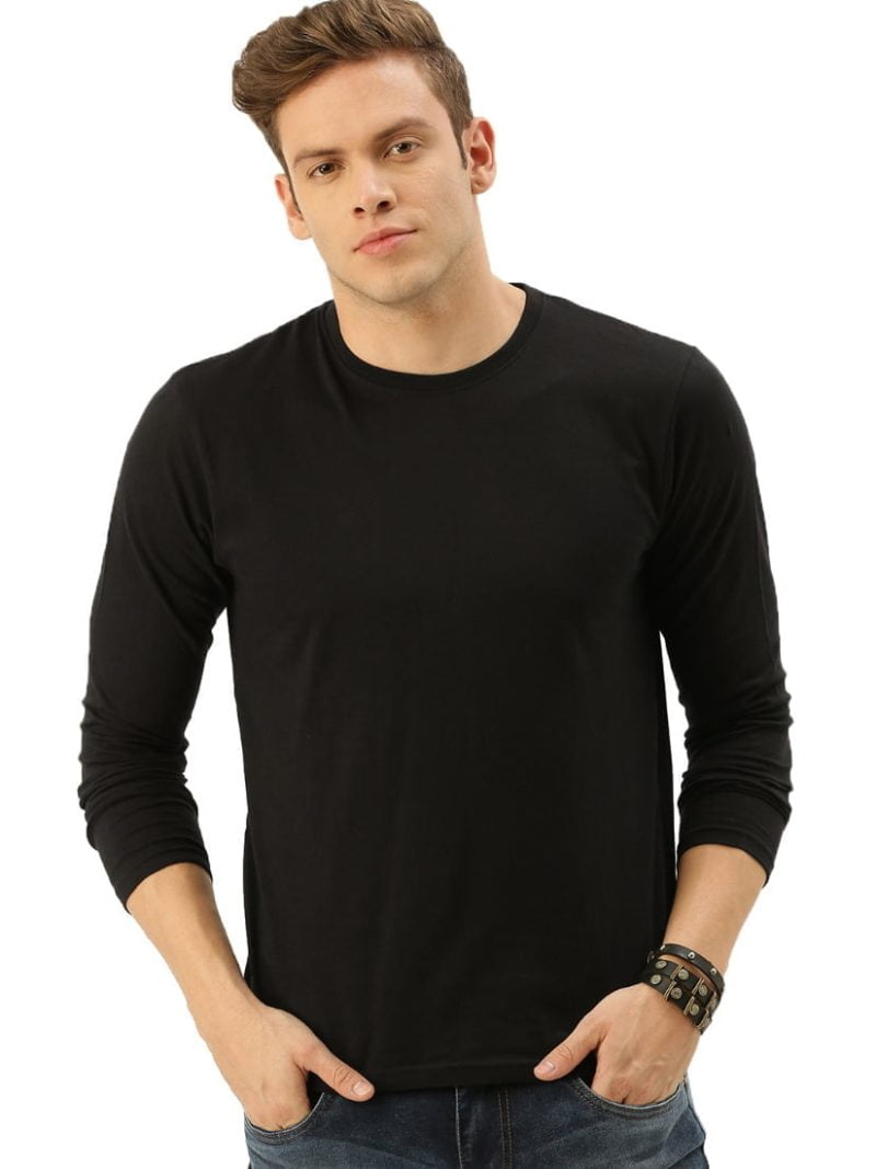 Men's Black Full Sleeve Round Neck Plain T-Shirt