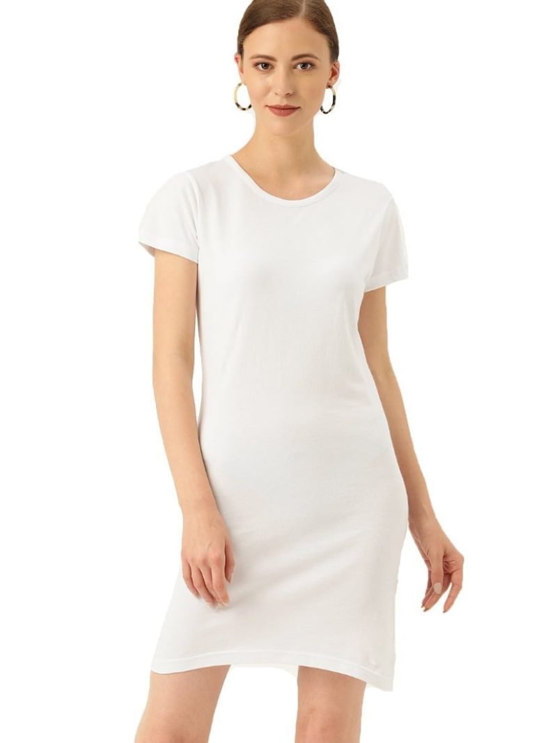 Women's White Half Sleeve Plain T-Shirt Dress