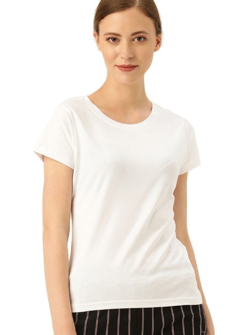 Women's White Half Sleeve Round Neck Plain T-Shirt