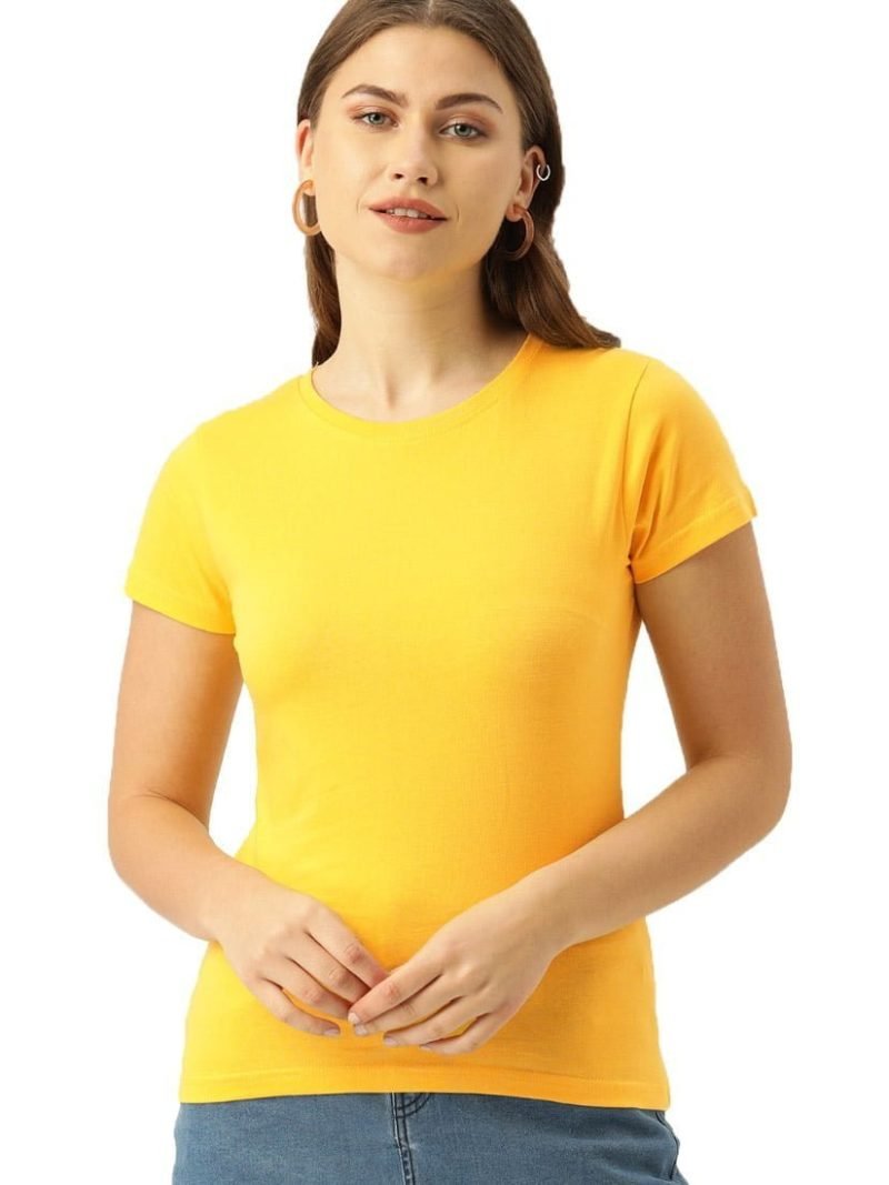 Women's Yellow Half Sleeve Round Neck Plain T-Shirt