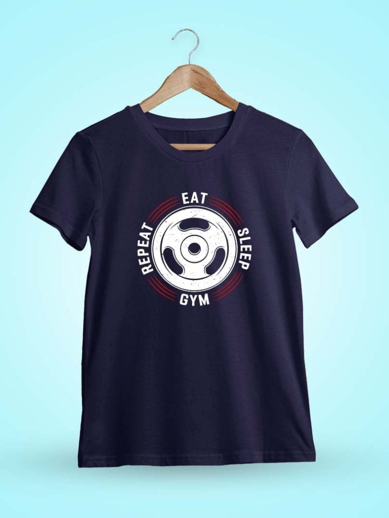 Eat Sleep Gym Repeat Navy Blue T-Shirt
