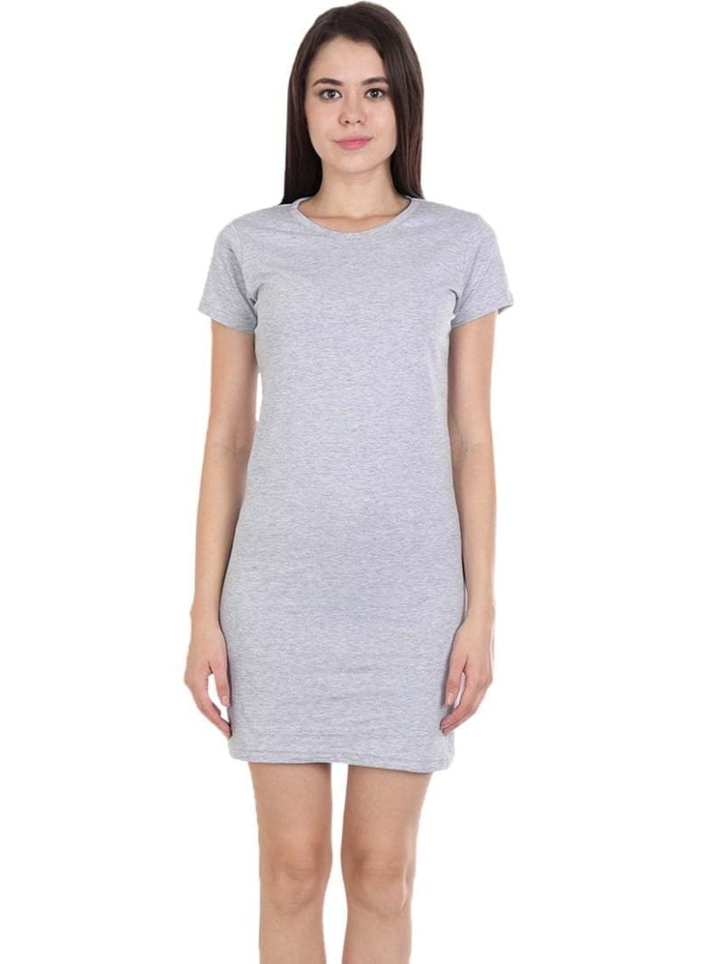 Women's Grey Melange Half Sleeve Plain T-Shirt Dress