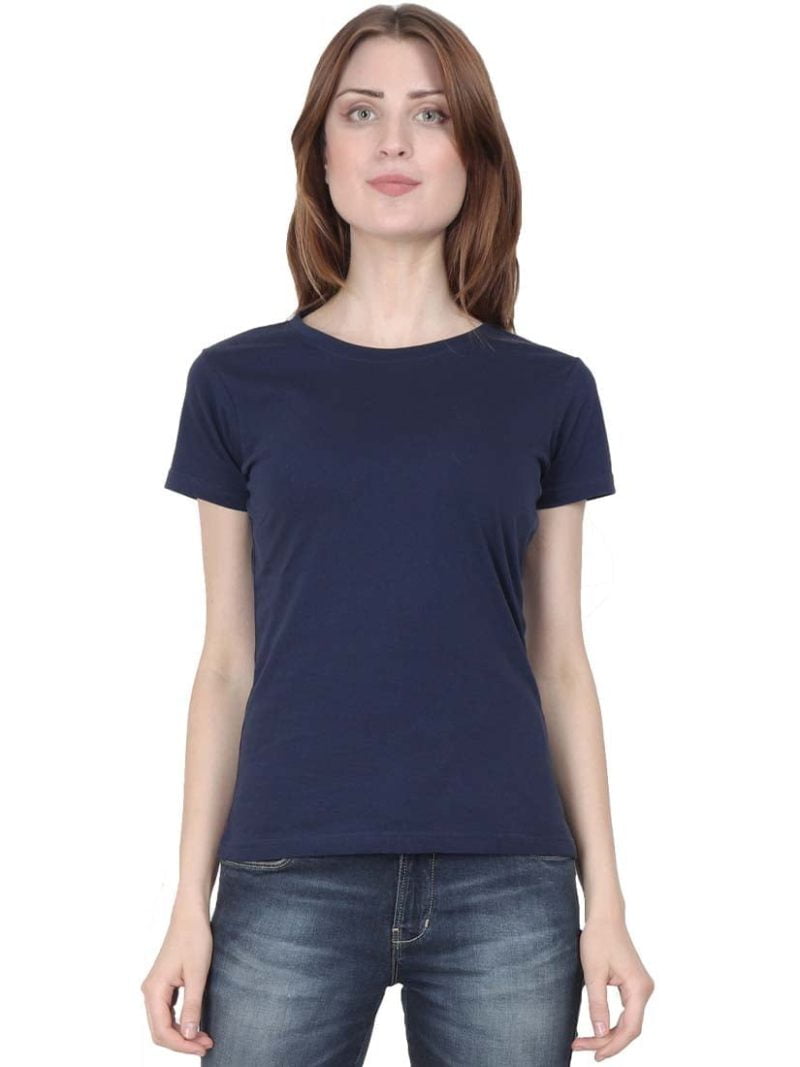 Women's Navy Blue Half Sleeve Round Neck Plain T-Shirt