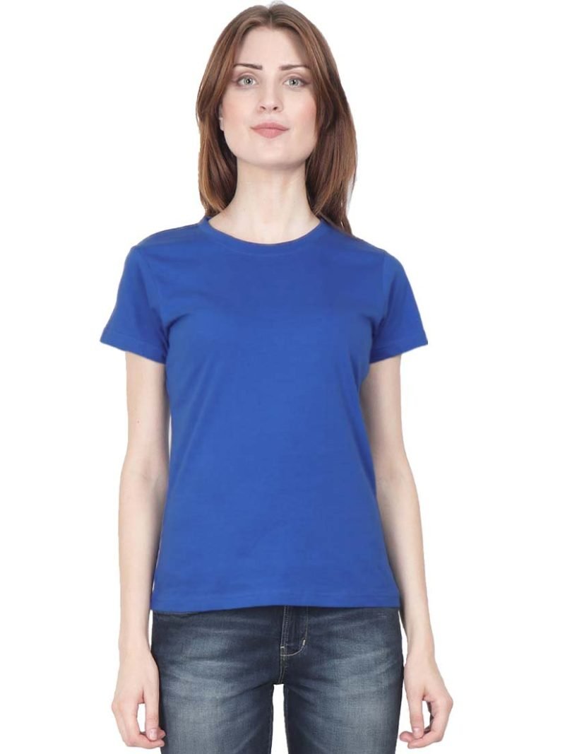 Women's Royal Blue Half Sleeve Round Neck Plain T-Shirt