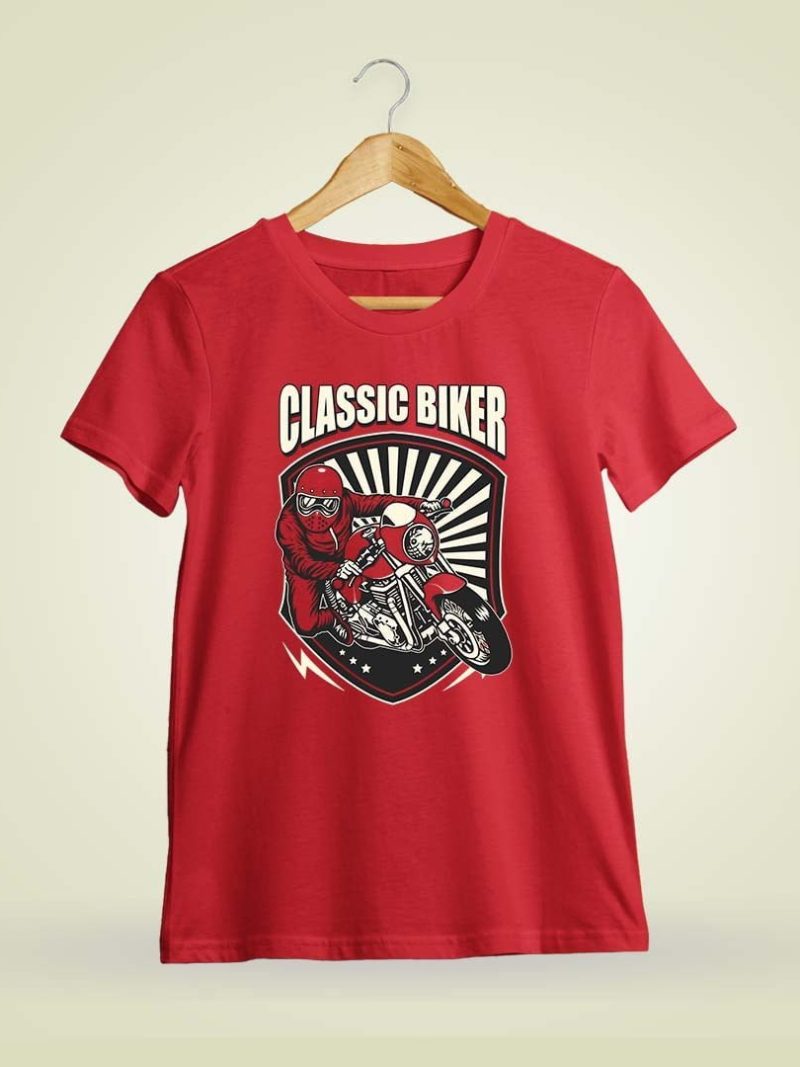 Classic Biker Men Half Sleeve Red Bike T-Shirt