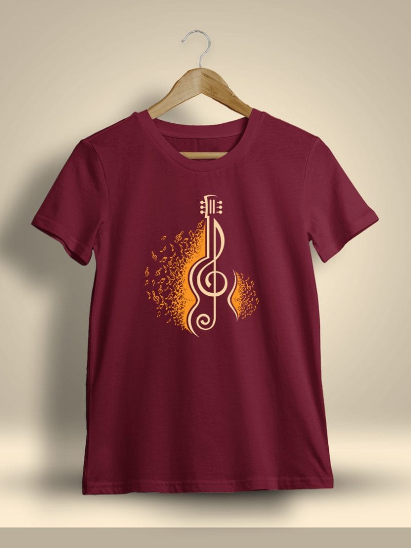 Guitar Music Printed T-Shirt For Men - Half Sleeve