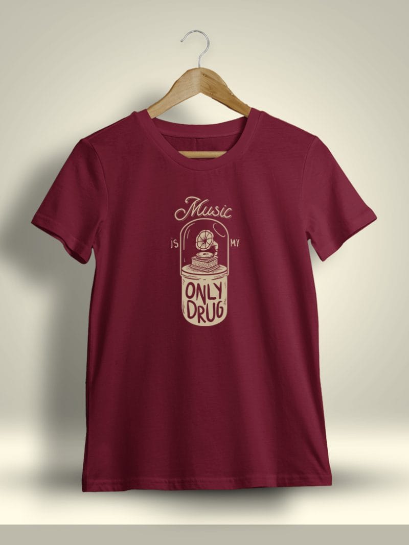 Music Is My Only Drug Printed T-Shirt For Men - Half Sleeve