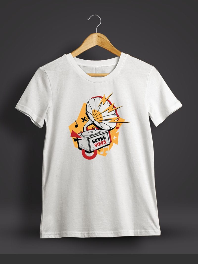Retro Vibes Music Printed T-Shirt For Men - Half Sleeve