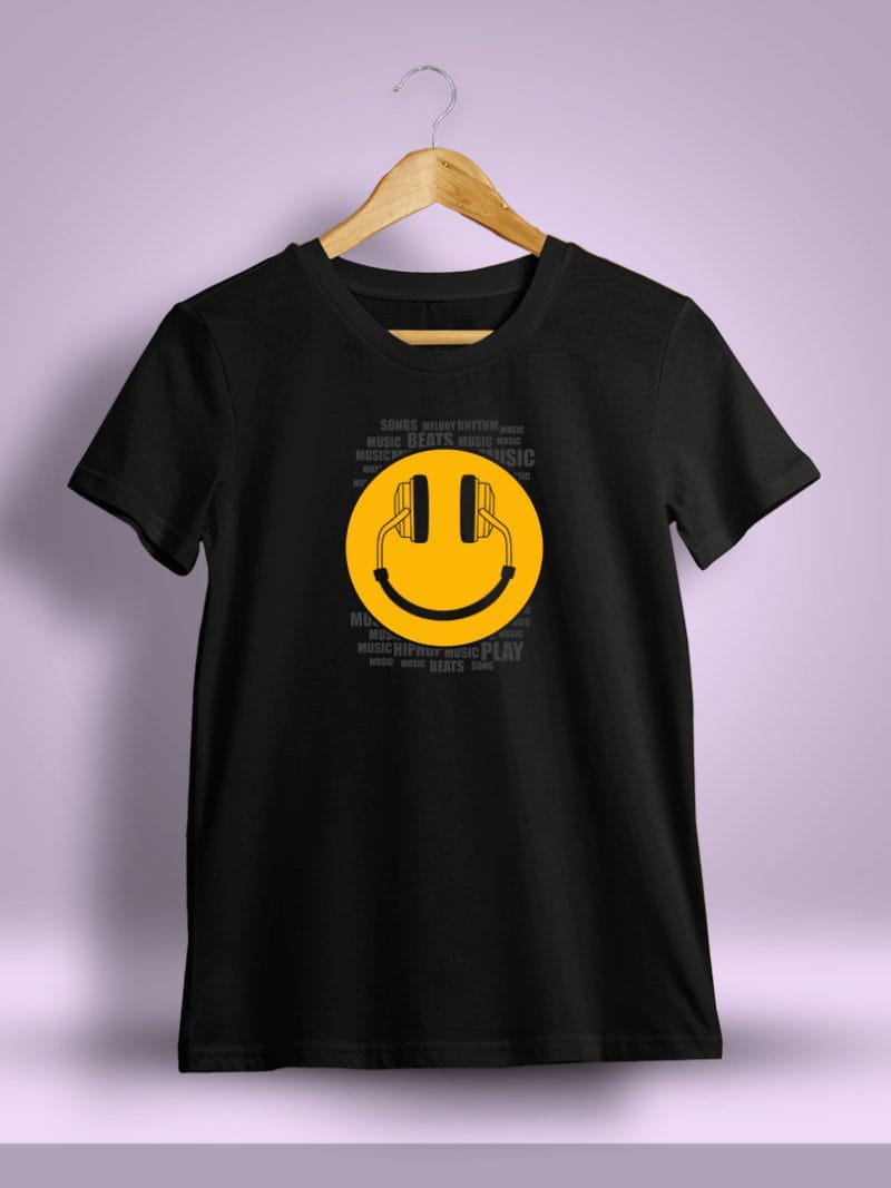 Happy Music Printed T-Shirt For Men - Half Sleeve