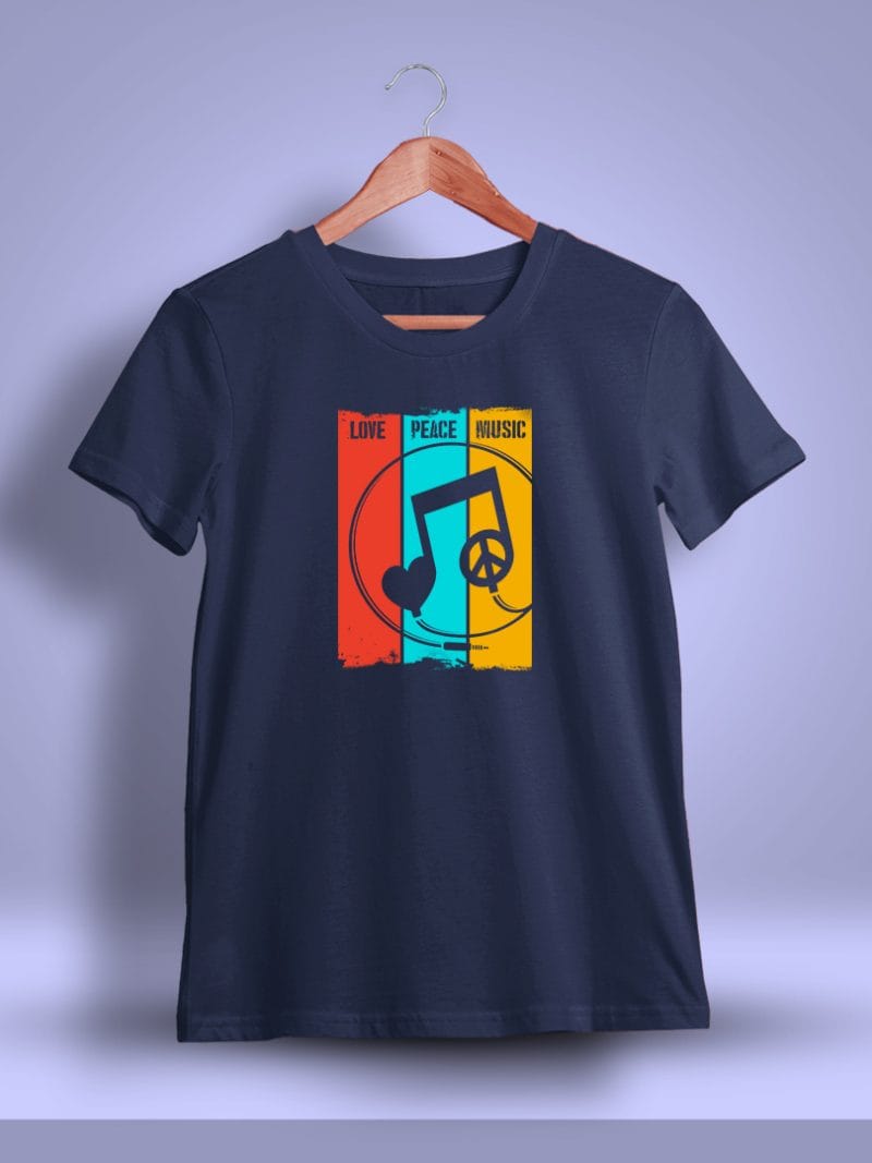 Love Peace Music Printed T-Shirt For Men - Half Sleeve